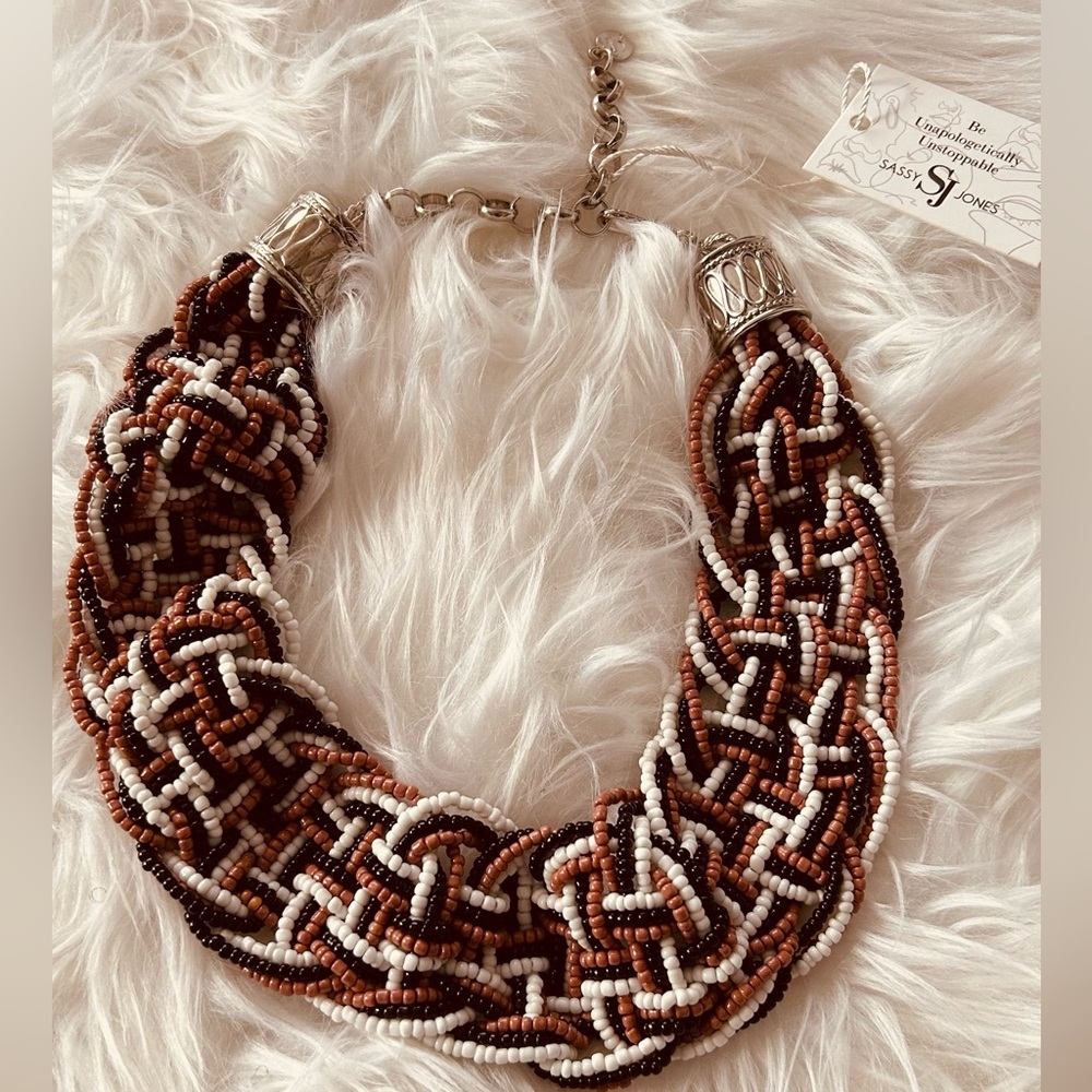 Sassy Jones Boho Beaded Bib-Natural